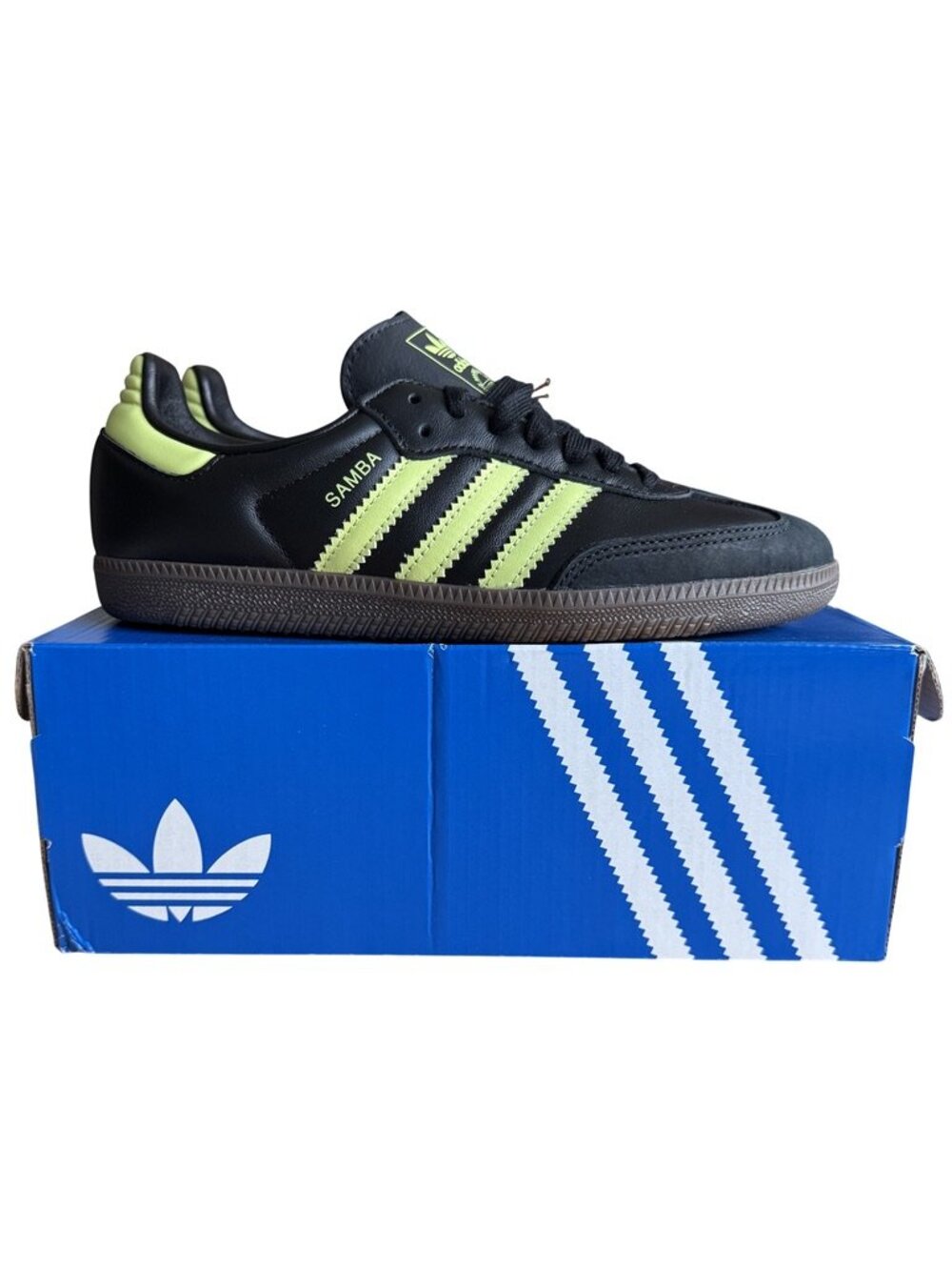 adidas Samba OG W Core Black Pulse Lime Gum Leather Sneakers Women's 7.5 NWT